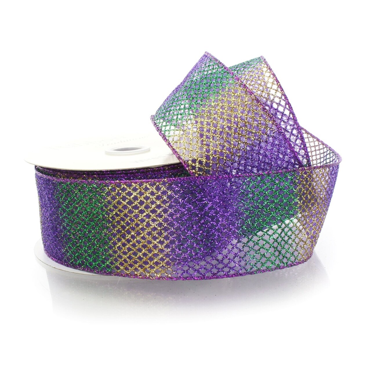 2 1/2" Wired Ribbon Sheer Ombre Glitter Diamond Mesh - Purple - 25 Yards
